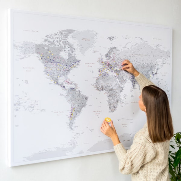Personalisierte Pinnwand Weltkarte - Detaillierte Pinnwand Karte auf Leinwand - Weltkarte Zum Pinnen + 100 pins | TRIP MAP