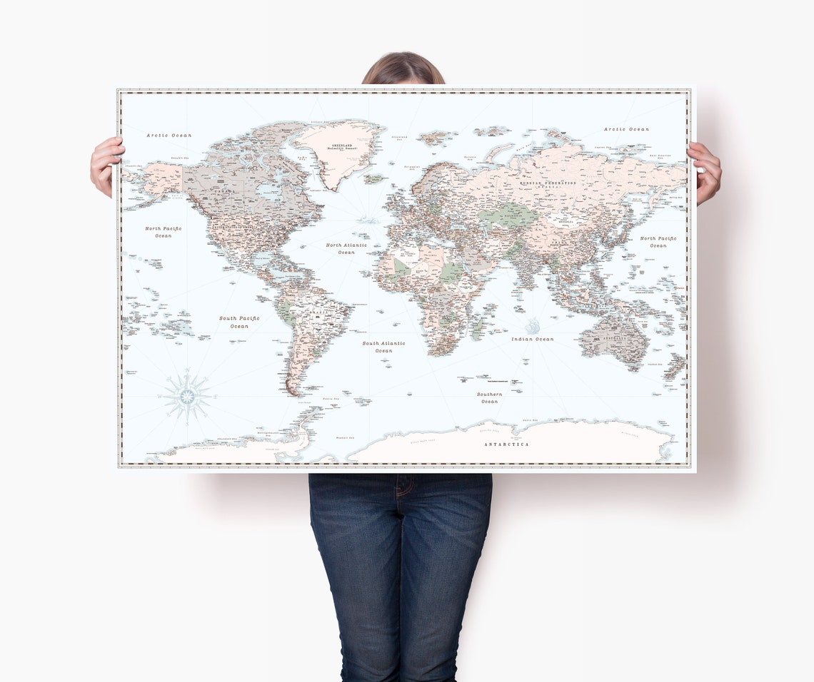 DIY World Map Push Pin High Detailed Nursery Travel Wall Art Etsy