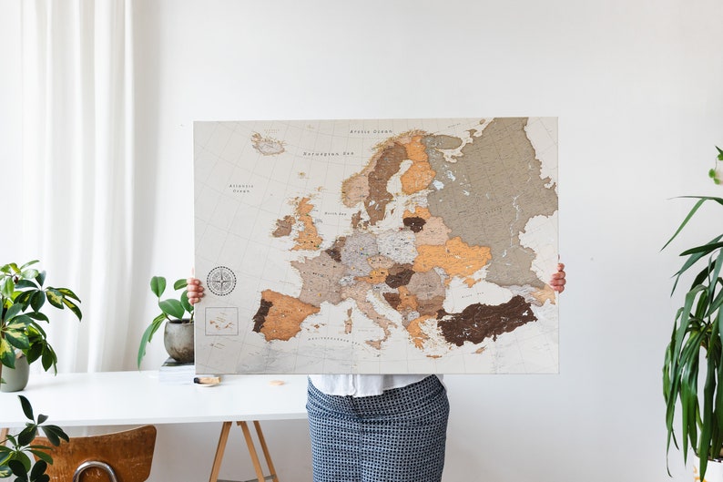 Push Pin Europe Map, Personalized Canvas Travel Pin Board, Large ...