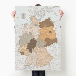 XL Deutschlandkarte Poster Großformat, Deutschland Wandkarte Plakat, Deutschland Karte Bundesländer, Landkarte Deutschland Städte Leinwand