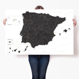 Iberian Peninsula Map Poster with Pins, Personalized Spain & Portugal Wall Art Print, Detailed Travel Decorations to Track Places Visited
