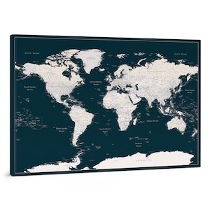 Dark Green World Map Pin Board with Push Pins - Personalized Push Pin Travel Map with States - Huge Places Visited Map - Family Trip Map