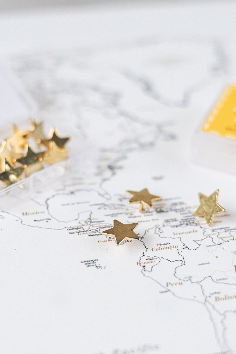Map Pin Rounded With Star Gold Stars Map Push Pins - Tacks With Stainless Point - Marking Pins ...