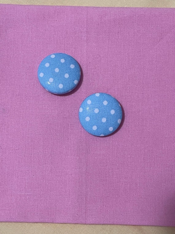 Cotton Fabric Buttons-Blue with White Polka Dot