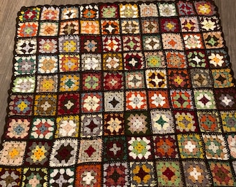 Belles couleurs automnales au crochet grand-mère couverture carré jeter Afghan 95cm carré rétro orange marron vert jaune or