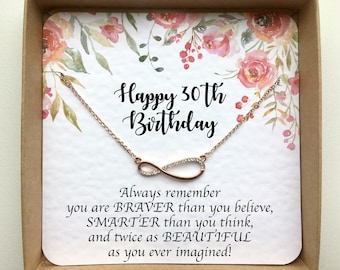30th Birthday Gift for Her 30th Birthday Gift for Women Best Friend Personalized Rose Gold Silver or Gold Necklace with Cubic Zirconia