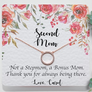 Tweede moeder ketting, bonus moeder cadeau van bruid, stiefmoeder verjaardag sieraden, stiefmoeder huwelijkscadeau van bruidegom op gepersonaliseerde kaart