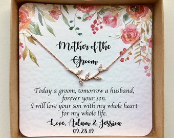 Mother of the Groom Gift from Bride and Groom, Future Mother in Law Wedding Gift, Personalized Card Wedding Necklace from Daughter in Law