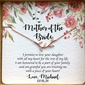 Schwiegermutter Geschenk Hochzeitstag, Mutter der Braut Geschenk vom Bräutigam, Geschenk vom Schwiegersohn, Mutter der Braut Halskette auf personalisierter Karte