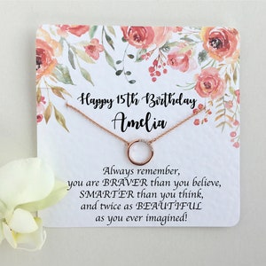 Presente de 15 anos para ela, colar de ouro rosa ou prata com cartão personalizado, presente delicado para sua filha, neta, sobrinha