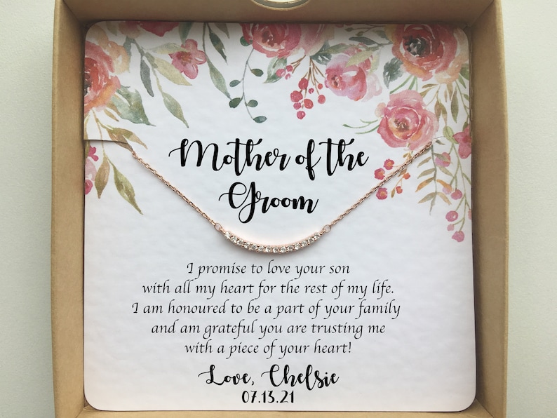 MOTHER Of The GROOM Gift From Bride Mother-In-Law Present Dainty Necklace On Personalized Card With Quote Mother In Law Gift Wedding Day