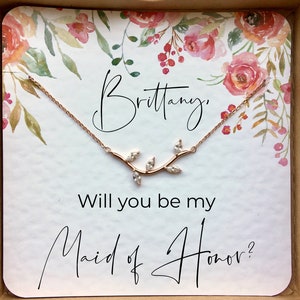 Propuesta de dama de honor personalizada, collar de dama de honor, tarjeta elegante con collar, ¿Serás mi dama de honor?, regalo de dama de honor junior
