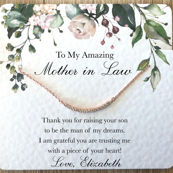 Mother of Groom gift from Bride, Thank you for raising the man of my dreams, Mother in Law necklace gift, Personalized poem card, Rose gold