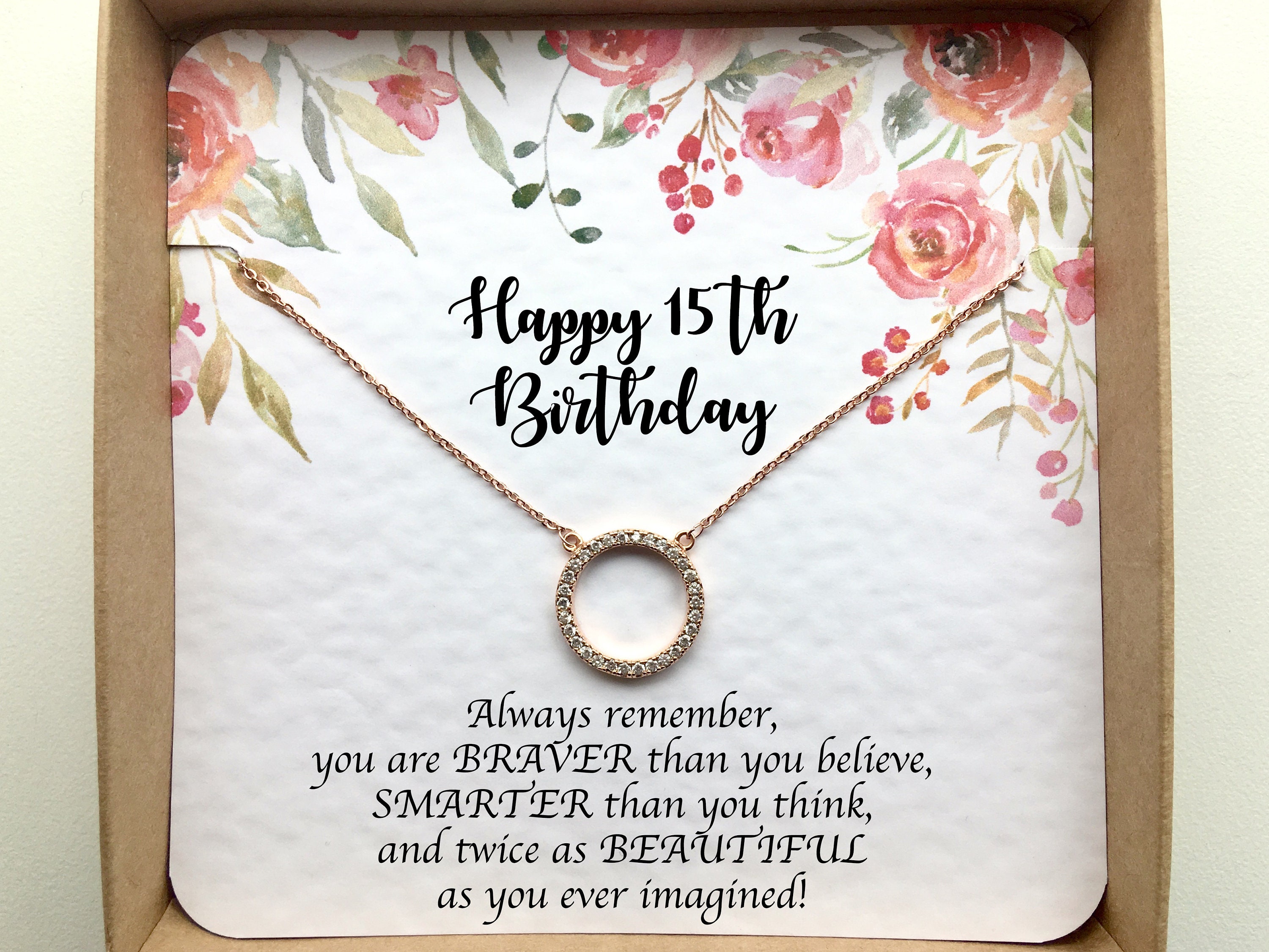 15th Birthday Gift for Her - Necklace for 15 Year Old - Beautiful Teenage Girl Birthday Pendant 14K White Gold Finish / Standard Box