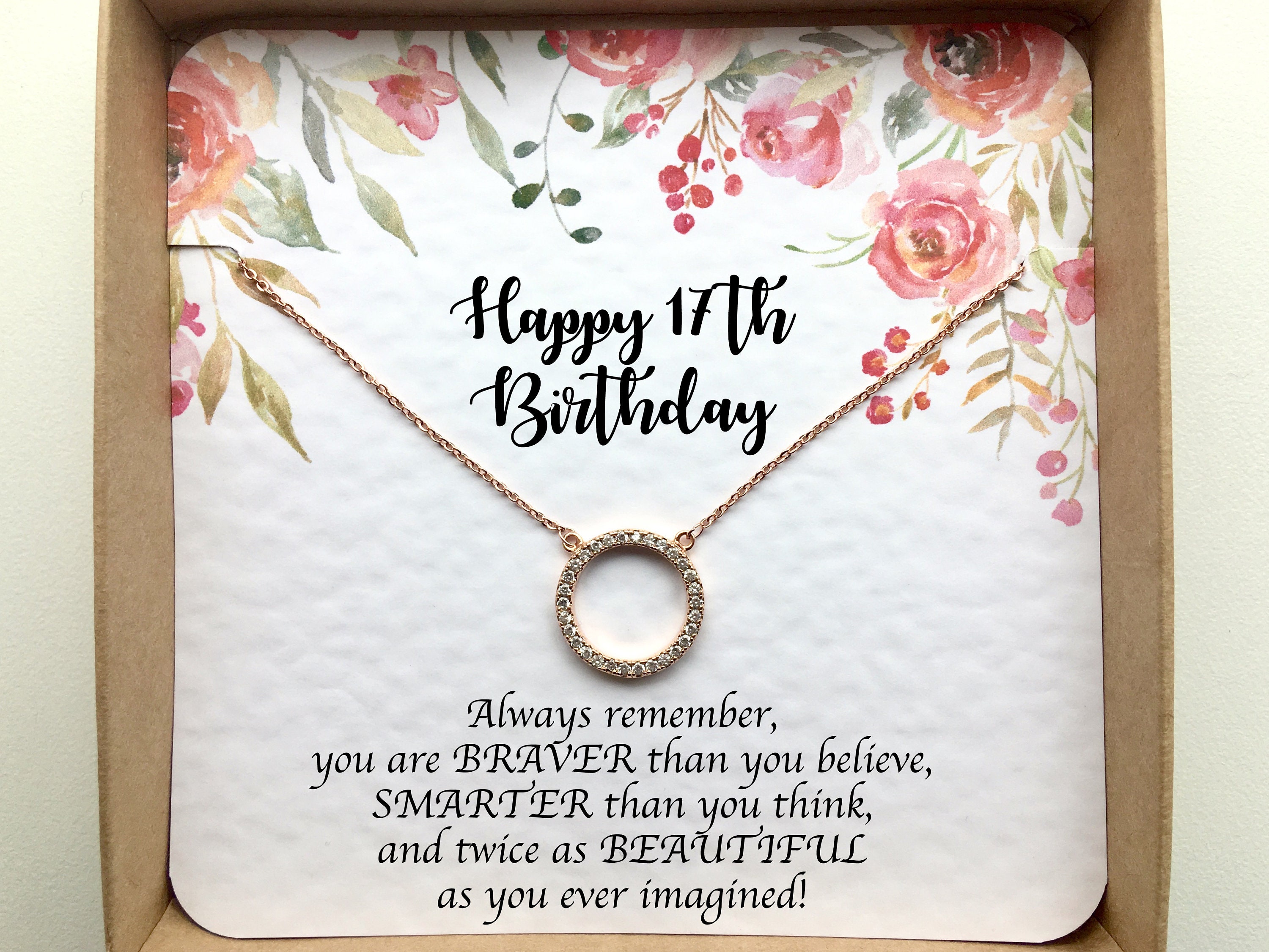 17th Birthday Gift for Her - Necklace for 17 Year Old Birthday - Beautiful Teenage Girl Birthday Pendant 14K White Gold Finish / Standard Box