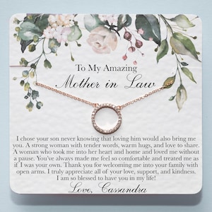 Schoonmoeder sieraden cadeau voor kerst, ketting voor moeder van mijn vriend, gepersonaliseerde verjaardags- en Moederdagberichtkaart voor echtgenoot moeder