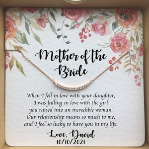 Día de la boda del regalo de la suegra, regalo de la madre de la novia del novio, regalo del yerno, collar de la madre de la novia en la tarjeta personalizada