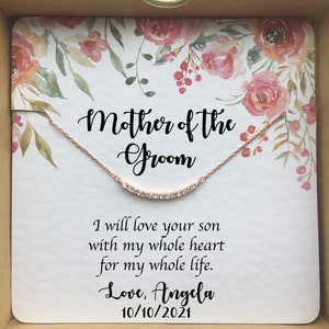 Presente de SOGRA para o dia do casamento, presente da mãe do noivo da noiva, presente da sogra, colar delicado em cartão personalizado com citação
