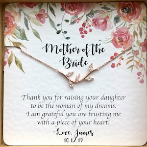 Regalo de la madre de la novia del novio, regalo del día de la boda para la futura suegra, collar de la madre de la novia, tarjeta personalizada para la suegra