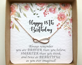 18th BIRTHDAY GIFTS For Girls, Rose Gold infinity 18th Birthday Necklace On Card, 18th Birthday Gift Girl, Her Eighteen Years Old Party Gig