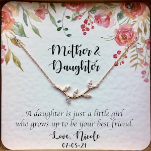 Regalo per la festa della mamma dalla figlia, regalo per la mamma e la figlia, collana per la mamma e la figlia su biglietto personalizzato, regalo di compleanno per la mamma