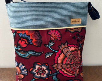 Sac cabas Indienne bordeaux et bleu de grande taille de plage ou pour les courses pour femme