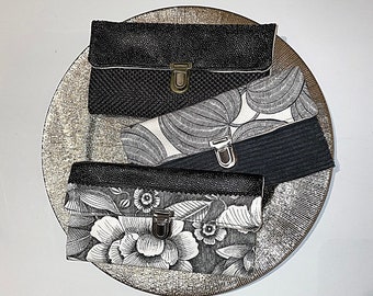 Trousse à bijoux maquillage et barrettes de voyage en tissu noir et blanc avec fermoir