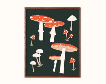 Mushrooms Poster, Mushroom Wall Art, Botanical Poster, Autumn Wall Art, Mushroom Art Print, Bohemian Poster, Retro Print, Modern Boho Print