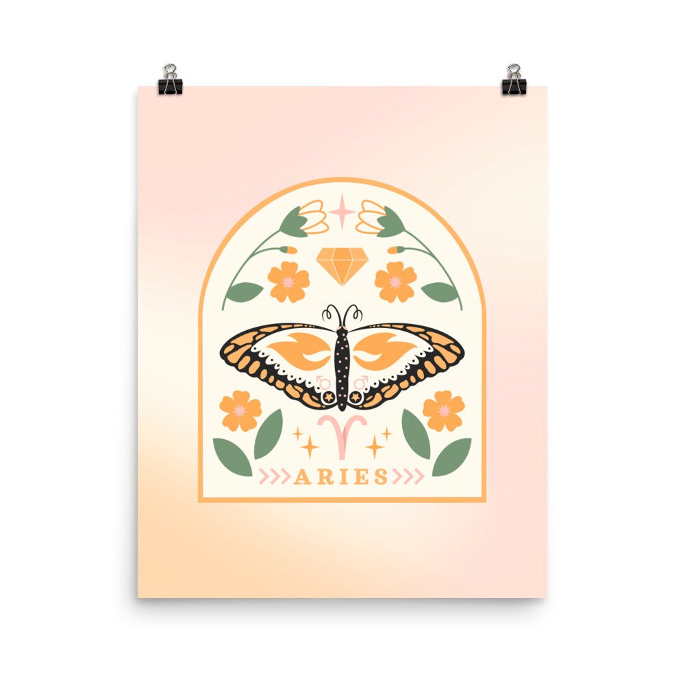 Zodiac Butterflies Aries Wall Art, Astrology Art, Aries Poster, Aries