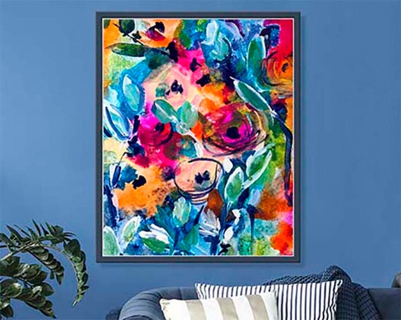 Abstract Floral Boho Art Print Colorful Painting Large Canvas | Etsy