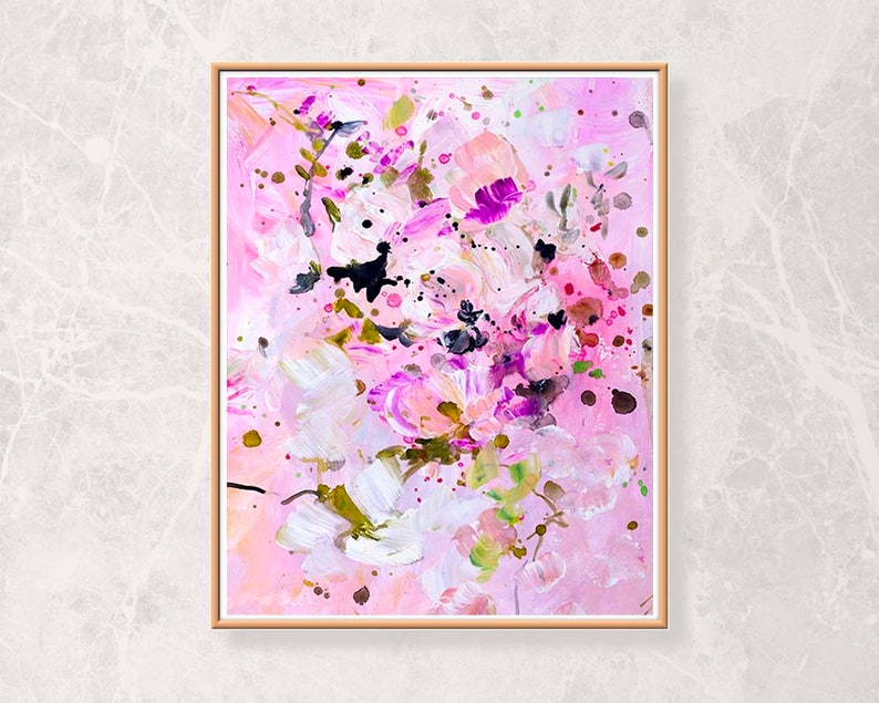 Extra Large Canvas Art Pink Painting White Abstract Flowers Etsy