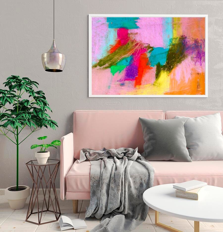 Large Painting Pink Blue Purple Turquoise Wall Art Abstract Painting Abstract Print Yellow Pink Navy Bright Colorful 30 X 40 24x36 Print