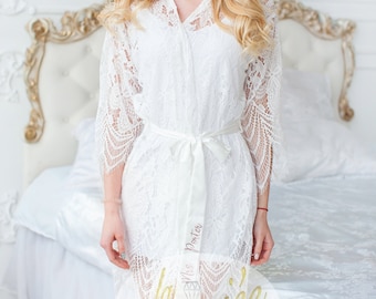 Lace Robe, Bride robe, Personalized Bride Robe, Bridal Robe, Wedding Robe, Lace Bridesmaid Robe, Bride Gift, Bridal Shower Gift