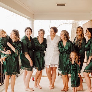 Green Satin Lace Bridesmaid Robes: Bridal Party Gifts