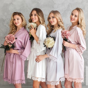 Satin Bridal Robes, Silky Bridesmaid Robes, Wedding Bridesmaid Gift, Bridal Party Robes, Getting Ready Robes Bride Squad Robes Besties Robes image 9