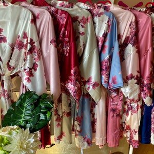 NEW Colors! Bridesmaid Robes, Floral Kimono Robe, Bridal Robes, Silk Bridesmaid Robes, Bridal Robes, Bridesmaids Gifts - SALE!