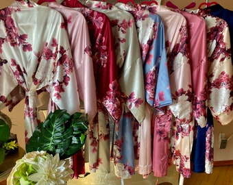 NEW Colors! Bridesmaid Robes, Floral Kimono Robe, Bridal Robes, Silk Bridesmaid Robes, Bridal Robes, Bridesmaids Gifts - SALE!