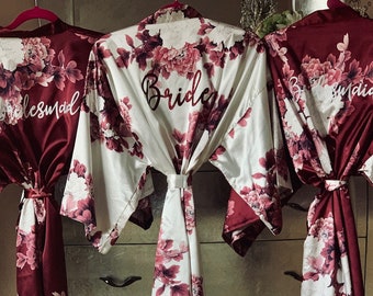 Burgundy Bridesmaid Robes | Bridesmaid Gift | Bridesmaid Proposal| Floral Robes | Bridal Party Robes | Wedding Robes