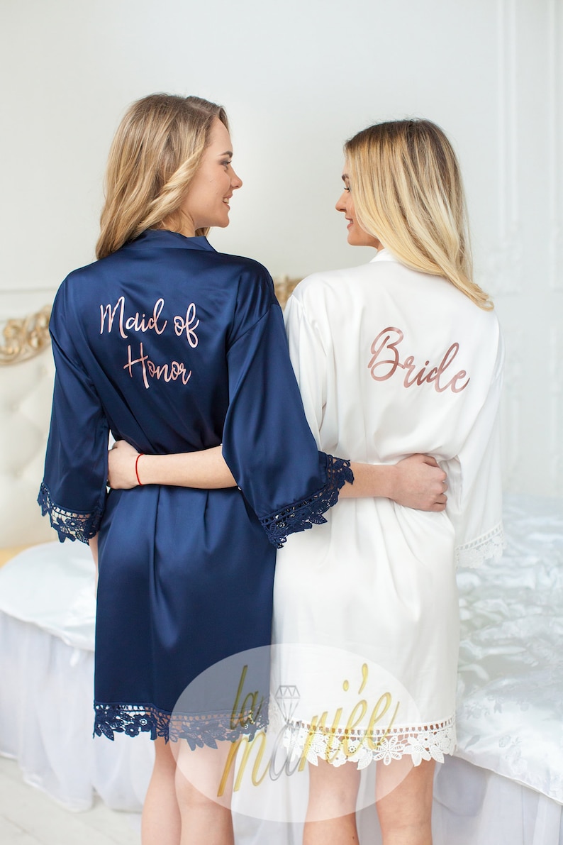 Satin Bridal Robes, Silky Bridesmaid Robes, Wedding Bridesmaid Gift, Bridal Party Robes, Getting Ready Robes Bride Squad Robes Besties Robes image 8