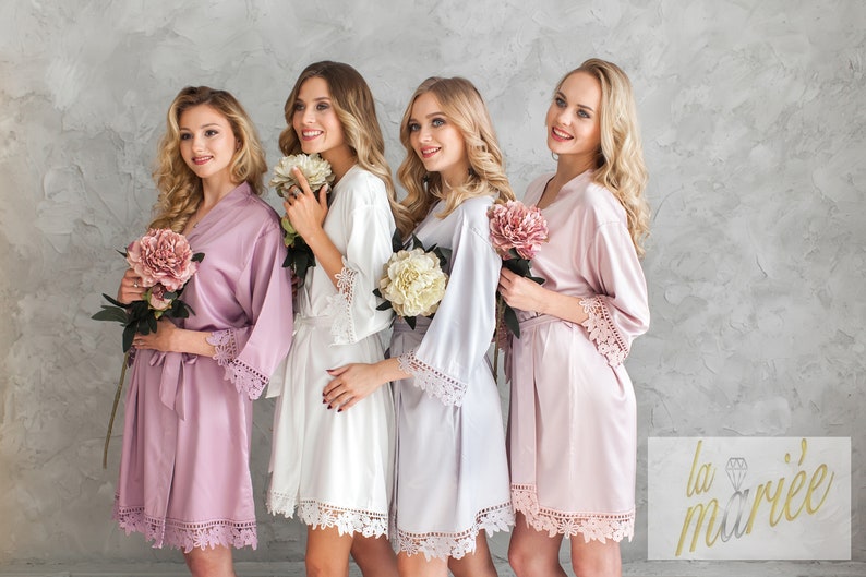 Satin Bridal Robes, Silky Bridesmaid Robes, Wedding Bridesmaid Gift, Bridal Party Robes, Getting Ready Robes Bride Squad Robes Besties Robes image 9