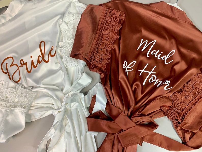 Satin Bridal Robes, Silky Bridesmaid Robes, Wedding Bridesmaid Gift, Bridal Party Robes, Getting Ready Robes Bride Squad Robes Besties Robes image 7