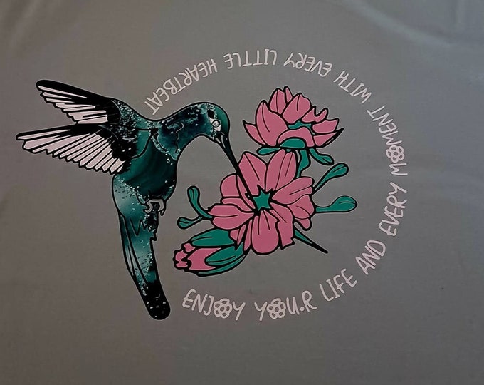 Hummingbird with flowers and optional saying