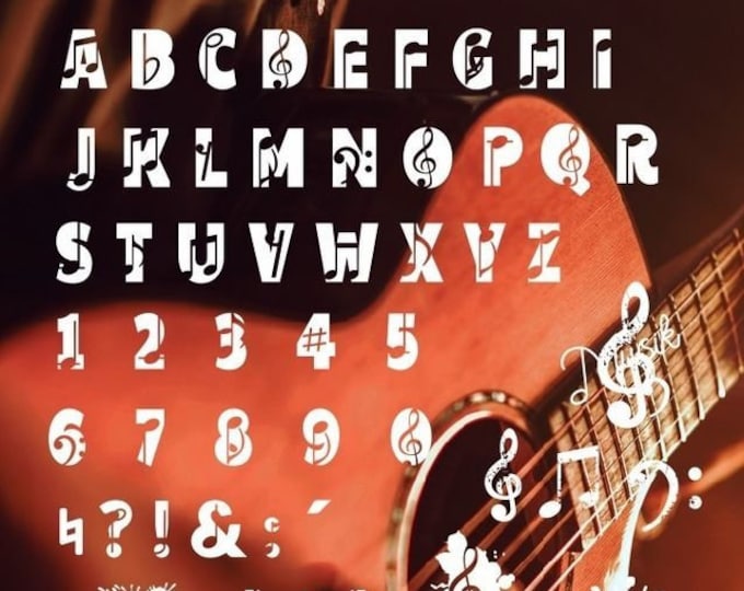 MUSIK ALPHABET A-Z and 0-9 text motifs and great decoration as plot file in as svg, dxf, pdf, eps