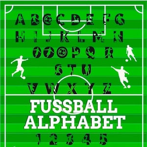 The big FOOTBALL alphabet 33 letters, numbers, decoration as SVG DXF plot file plotter file and png for printing
