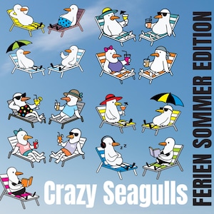 Crazy Seagulls – Möwen - URLAUB FERIEN CHILLEN Möven - Plotterdatei Starterset svg dxf auch zum Lasern geeignet