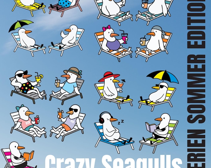 Crazy Seagulls – Seagulls – HOLIDAY HOLIDAYS CHILLING Seagulls – Plotter file starter set svg dxf also suitable for laser cutting