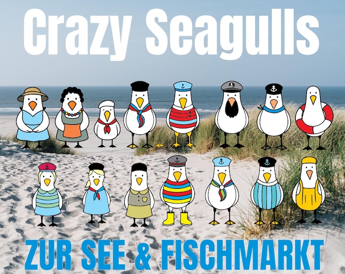 Crazy Seagulls SET 3 Captain Sea and Fish Market SVG DXF also suitable for laser cutting