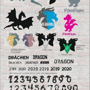 Dragons Dragons including dragon numbers and FlimFlam plotter file svg dxf eps pdf png cutfile