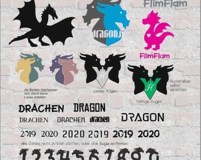 Dragons Dragons including dragon numbers and FlimFlam plotter file svg dxf eps pdf png cutfile