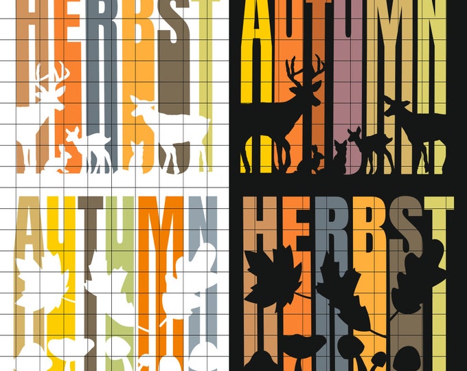 AUTUMN AUTUMN 4 Variations AutumnMotifs with Animals and Leaves Shadow Lines